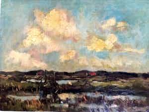 Frans Hoos - Polderlandschap - Olieverf op Paneel verkocht voor € 80!