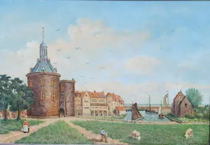 Niet of onleesbaar gesigneerd - Gezicht op dorpje kopen? Bied vanaf 1!