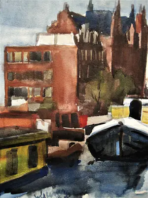 Niet of onleesbaar gesigneerd - Gesigneerd expressionistisch jaren 60 Aquarel "Amsterdam PH Kade" kopen? Bied vanaf 1!