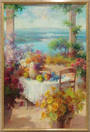 A. Raffandre - Olieverf op doek, Italiaans landschap - Ingelijst (Groot) verkocht voor € 100!