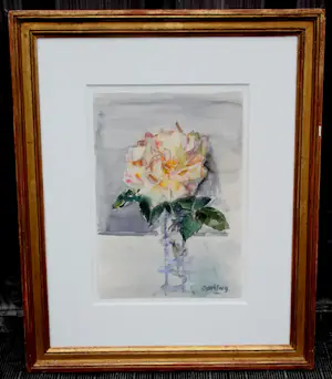 Jeanne Bieruma Oosting - Aquarel: Stilleven met roos kopen? Bied vanaf 595!