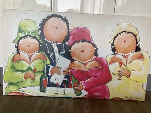 Theo Broeren - Glicée met acryl op doek ‘Terrasje pikken’ (GROOT) kopen? Bied vanaf 100!