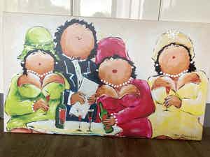 Theo Broeren - Glicée met acryl op doek ‘Terrasje pikken’ (GROOT) verkocht voor € 100!