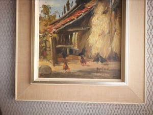 August Willem van Voorden - Boerenerf met kippen en hooiberg. kopen? Bied vanaf 225!
