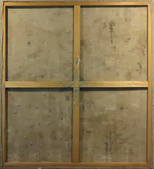 Angelos Tassopoulos - Olieverf op doek, Abstracte compositie met ijzeren figuren - Zeer groot kopen? Bied vanaf 400!