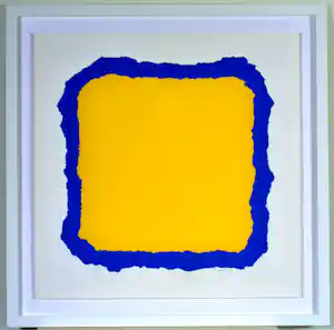 Bram Bogart - Geel in blauw - Kleurenzeefdruk - Gesigneerd - 70x70 cm - 1974 - Ingelijst kaufen? Bieten Sie von 1250!