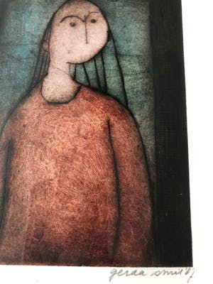 Gerda Smit - kleurenets - eigen druk - 'Meisje in het rood' - 1987 (INGELIJST) kopen? Bied vanaf 165!