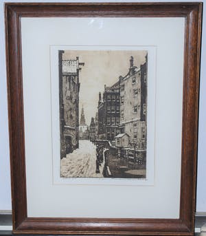 Cornelis Brandenburg - Ets - Amsterdam, de Zeedijk in de Winter kopen? Bied vanaf 75!
