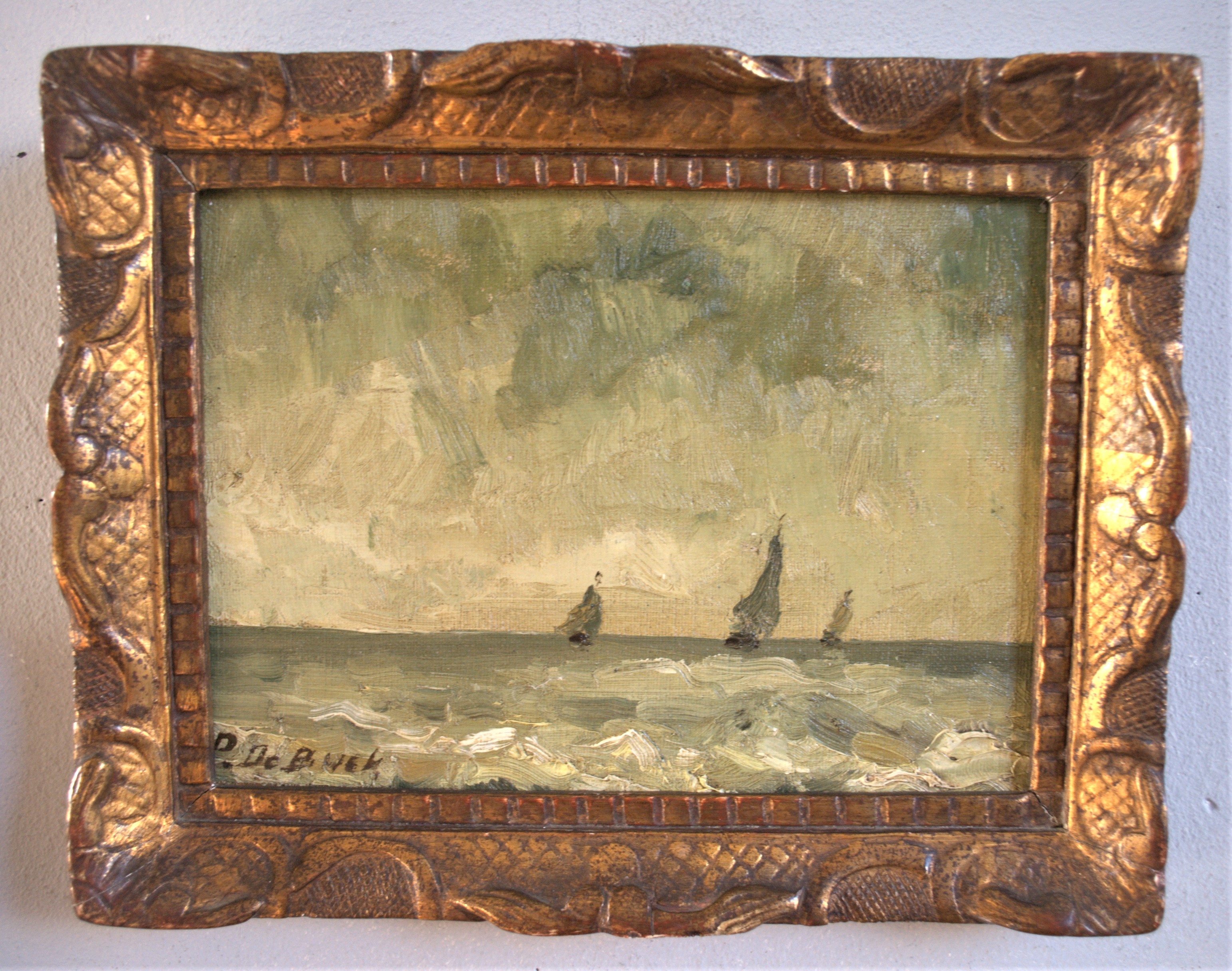 Niet of onleesbaar gesigneerd - zeilboten op zee - olieverf verkocht voor € 1!