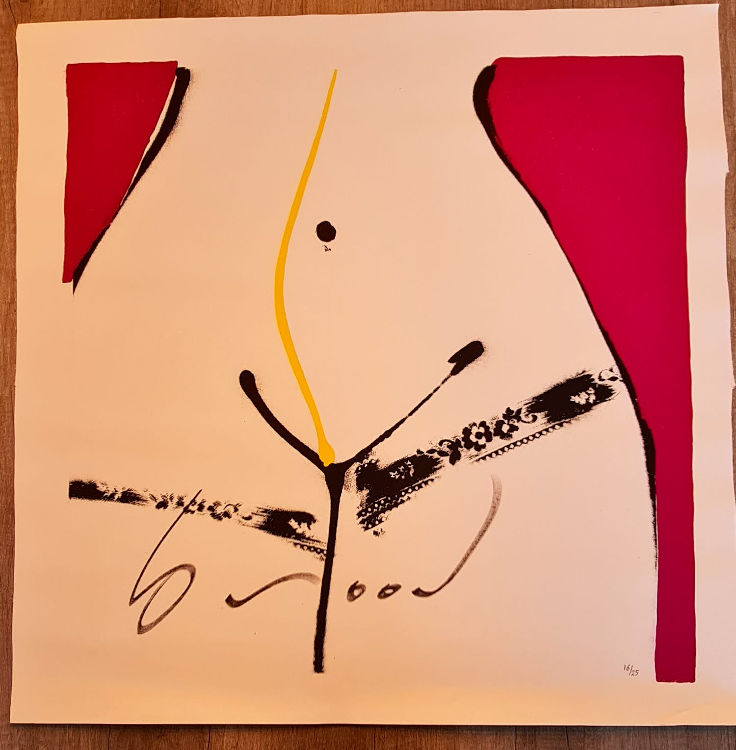 Herman Brood - Hips - magenta op katoen - gesigneerd - 25 ex. kopen? Bied vanaf 200!