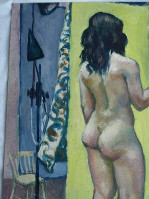 Niet of onleesbaar gesigneerd - Acrylverf op karton , “Naakt in huis” kopen? Bied vanaf 1!
