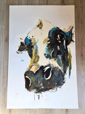 Theo Onnes - Zeefdruk. Titel. "Cow (Groot ) verkocht voor € 100!