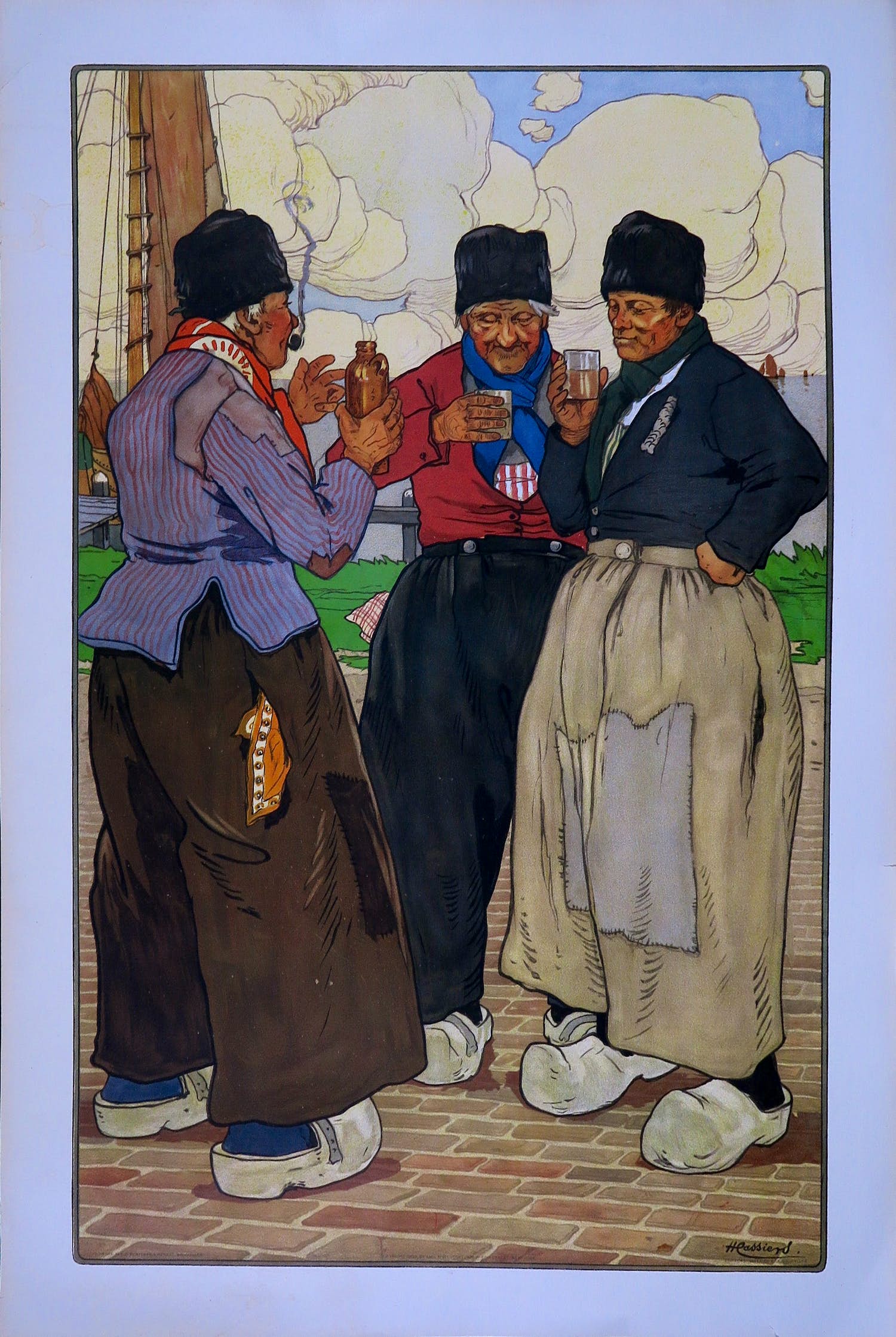 Henry Cassiers - Litho, 'Volendammers' gebruikt in reclame 'Elixer De Kempenaar' kopen? Bied vanaf 1!