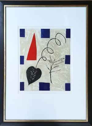 Harrie Gerritz - Kleurenets | Compositie met rode driehoek | Ingelijst verkocht voor € 65!