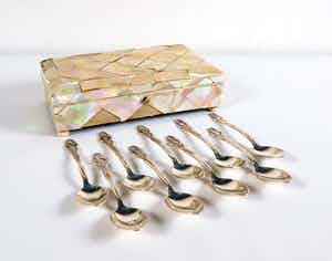 2e gehalte zilveren mokka-lepels - Gebroeders Wolffers Brussel verkocht voor € 120!