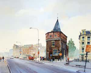 Gerrit Neven - Prins Hendrikkade Amsterdam, aquarel (mooi ingelijst) verkocht voor € 350!