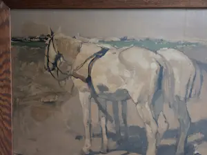 George Hendrik Breitner - Twee witte paarden. Litho. Eiken lijst. kopen? Bied vanaf 59!