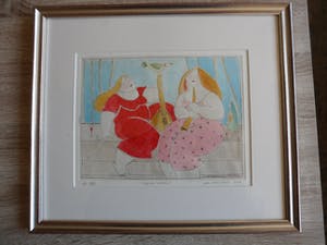 Ada Breedveld - Handgekleurde ets, Titel. "Kleine pauze". kopen? Bied vanaf 50!