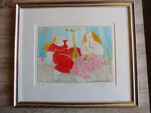 Ada Breedveld - Handgekleurde ets, Titel. "Kleine pauze". verkocht voor € 50!