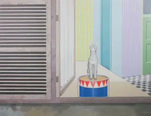 Buy Kees Balvers - Acryl, Poes op trommel - Ingelijst? Bid from 100!