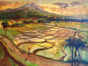 Niet of onleesbaar gesigneerd - Olieverf op doek , Indonesië ? , “Man met Eenden” - 70 x 90 cm verkocht voor € 10!