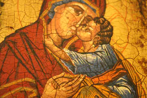 Niet of onleesbaar gesigneerd - Antiek Houten Icoon Our Lady of Mercy (1350) kopen? Bied vanaf 1!