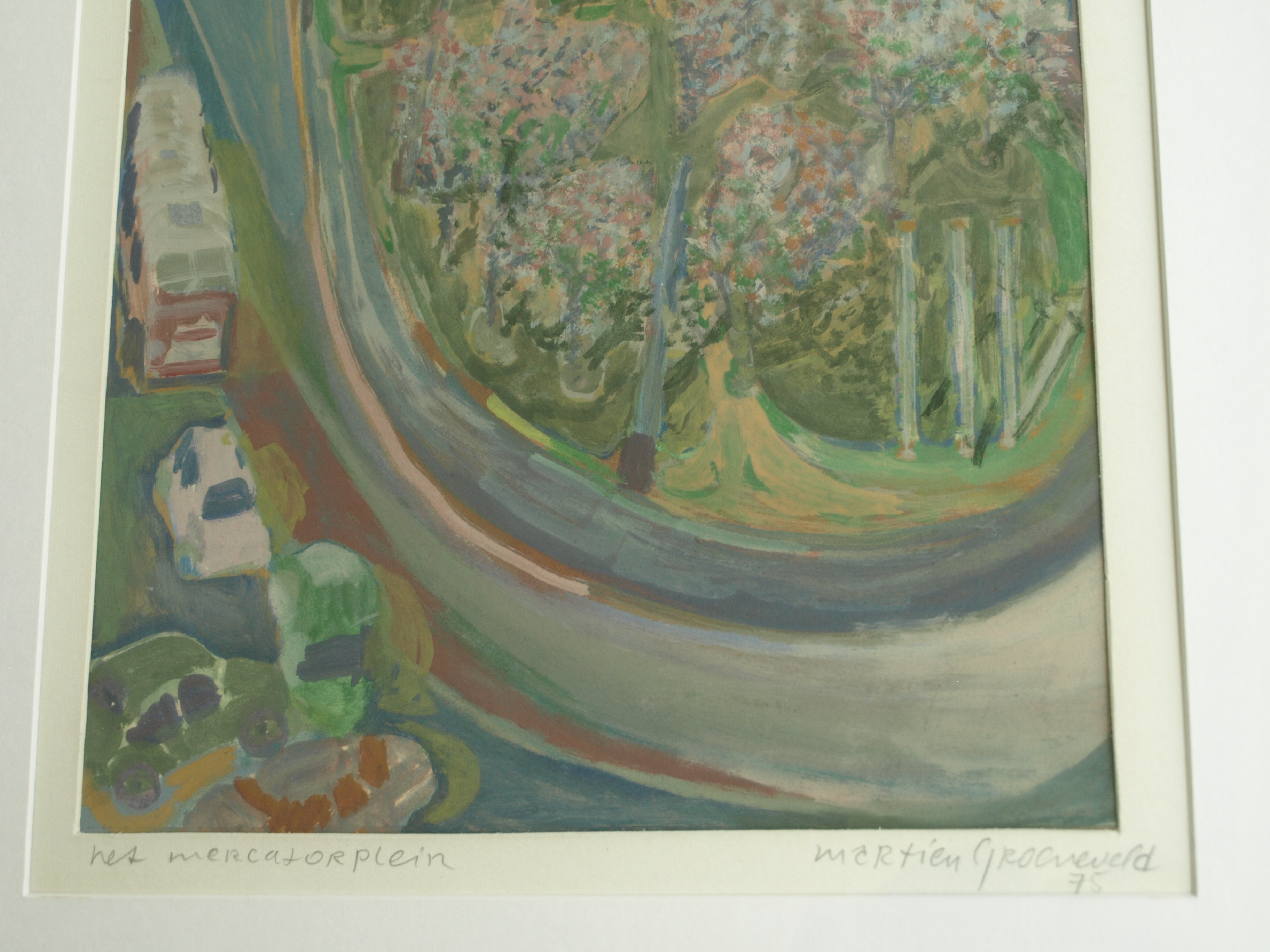 Martien Groeneveld - Gouache , Mercatorplein – gesigneerd & ingelijst – 1975  kopen? Bied vanaf 1!