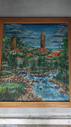 Niet of onleesbaar gesigneerd - Landschap met gebouwtjes kopen? Bied vanaf 1!