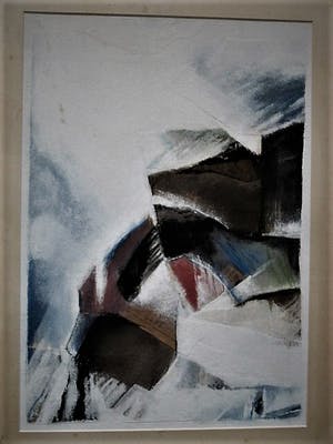 Jan Sterk - Intrigerende jaren 60 gemengde techniek (olieverf,krant,gips) Collage kopen? Bied vanaf 30!