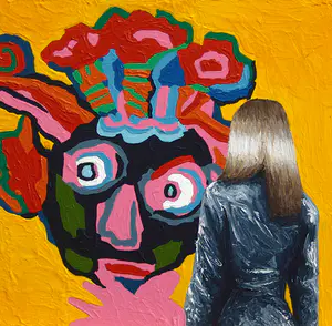 Gerard Boersma - Tapis Carre (Vrouw kijkend naar schilderij van Karel Appel) kaufen? Bieten Sie von 75!