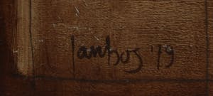 Niet of onleesbaar gesigneerd - Olieverf op board, Raam, Gordijn, Vogeltje kopen? Bied vanaf 10!