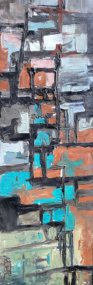 Henk Valstar - Geometrisch abstract, olieverf op doek (ingelijst, groot) verkocht voor € 150!