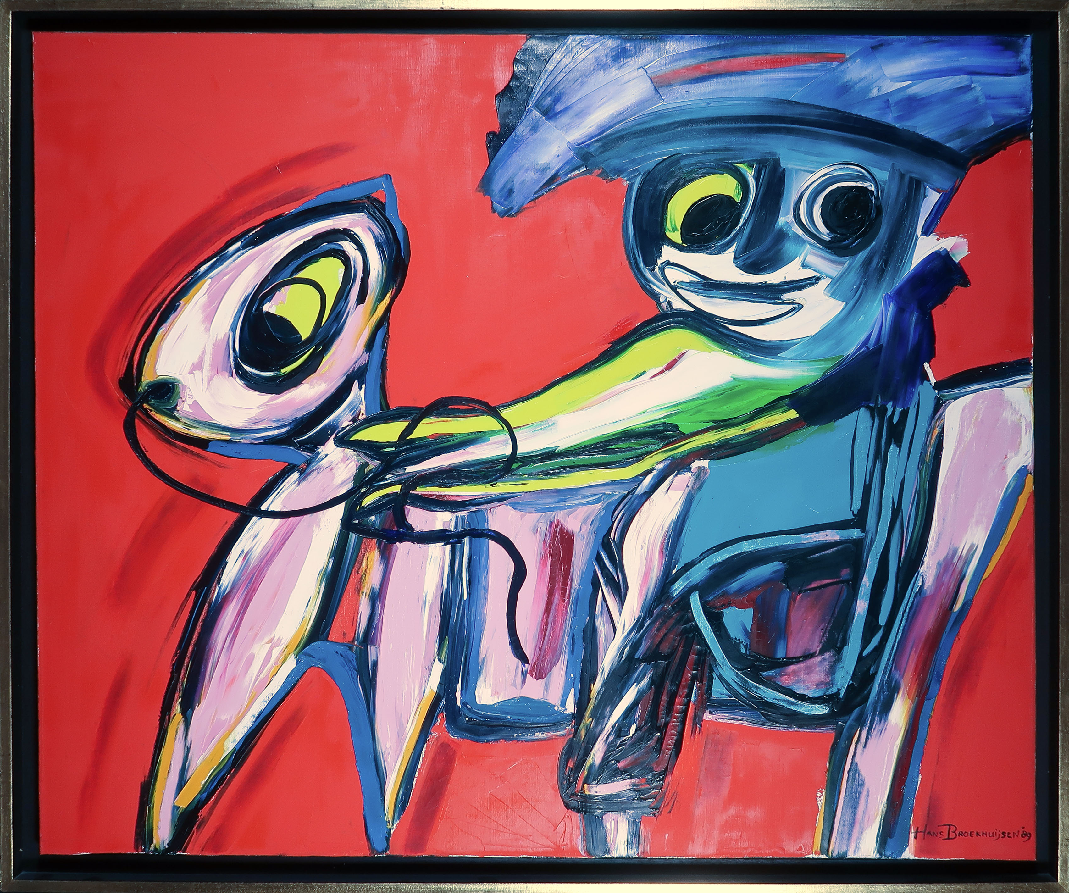 Hans Broekhuijsen - Acryl op doek, Zonder titel - Ingelijst (Groot) verkocht voor € 80!