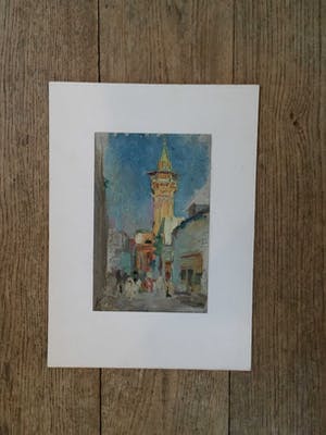 Gerard Huijsser - C4992-19, Mediterraans stadsgezicht met figuren kopen? Bied vanaf 95!