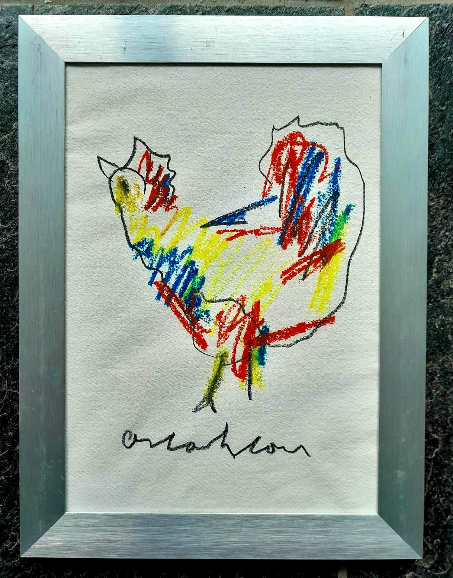 Anton Heyboer - Kip - Krijt op geschept papier - 1996 - 35 x 26 cm - ingelijst verkocht voor € 150!