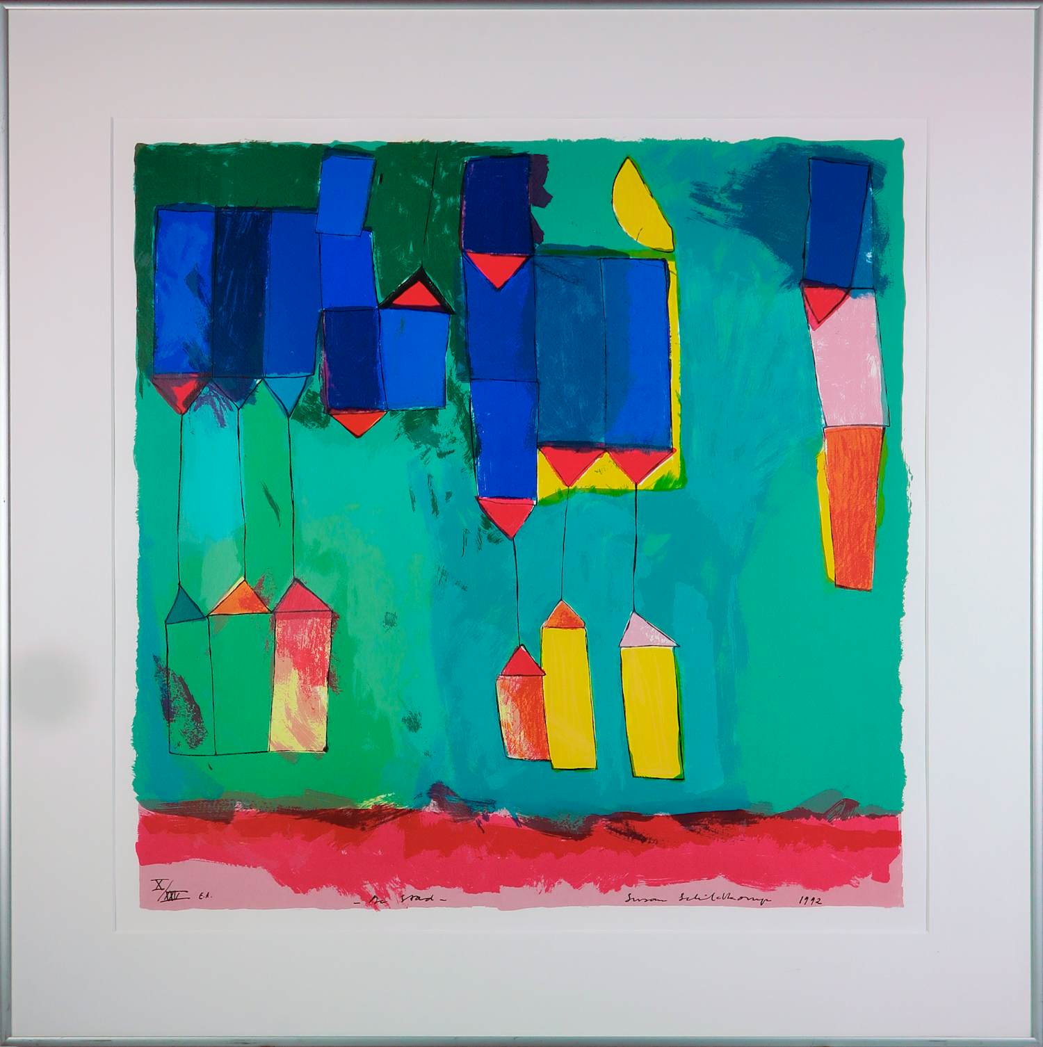 Susan Schildkamp - Zeefdruk op papier, De stad - Ingelijst kopen? Bied vanaf 50!