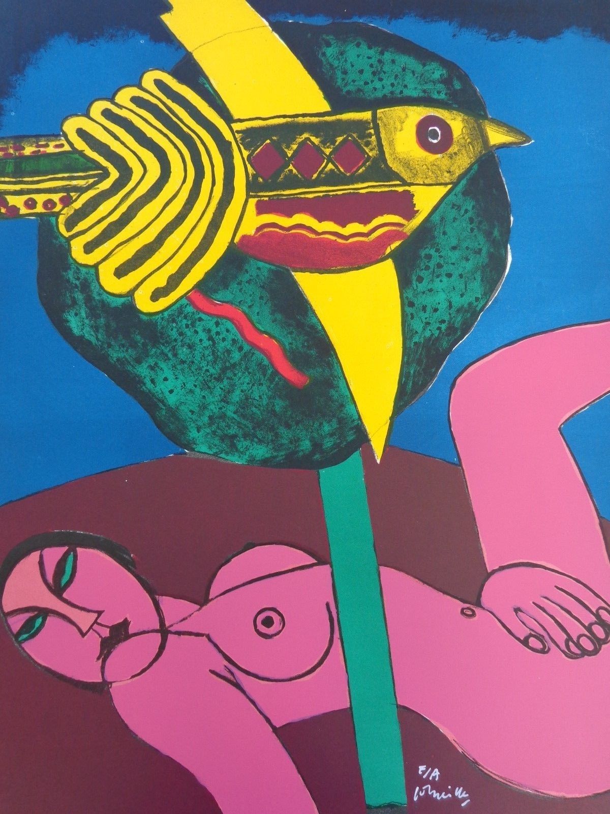 Corneille - ROZE NAAKTE VROUW / KLEURZEEFDRUK / 64x50cm / SIG verkocht voor € 195!