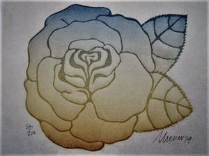 Manuel Menan - Fraaie Preeg of Reliëfdruk - Roos en blad - 1974 - gesigneerd - oplage 250 kopen? Bied vanaf 1!