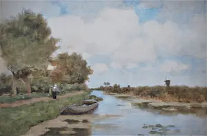Jan Hendrik Weissenbruch - [toegeschreven] - Hollands landschap - grote aquarel kopen? Bied vanaf 150!