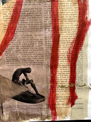 Casper Faassen - Collage met zeefdruk/acryl | 'Dame in rood' | 2003 kopen? Bied vanaf 220!