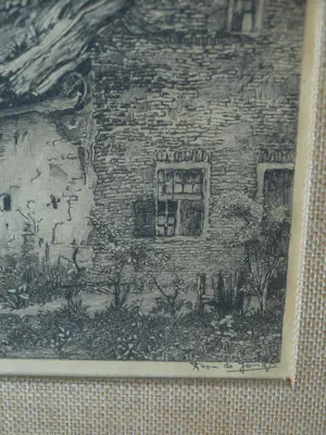 Toon de Jong - Ingelijste ets , Eemnes-Buiten met Boerin - 1906 kopen? Bied vanaf 50!