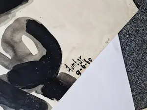 Gert Dumbar - Een map met 6 diverse SEPIA INKT op papier (ook op achterzijde) Abstract kopen? Bied vanaf 41!