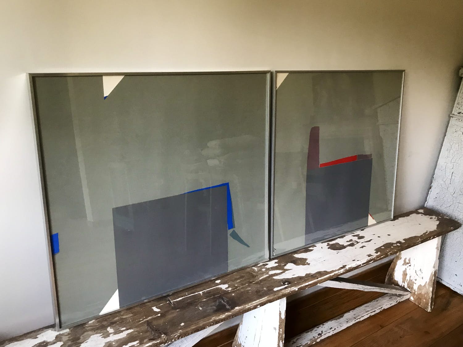 Hans Landsaat - Hans Landsaat: 2 litho's, compositie in blauw en rood kopen? Bied vanaf 100!