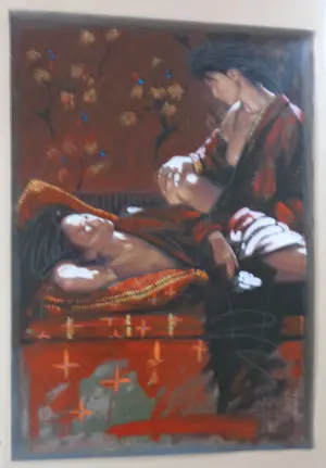 Nico Vrielink - HALFNAAKTE VROUWEN MET KIMONO / KLEURZEEFDRUK / 101x71cm / SIG kopen? Bied vanaf 45!