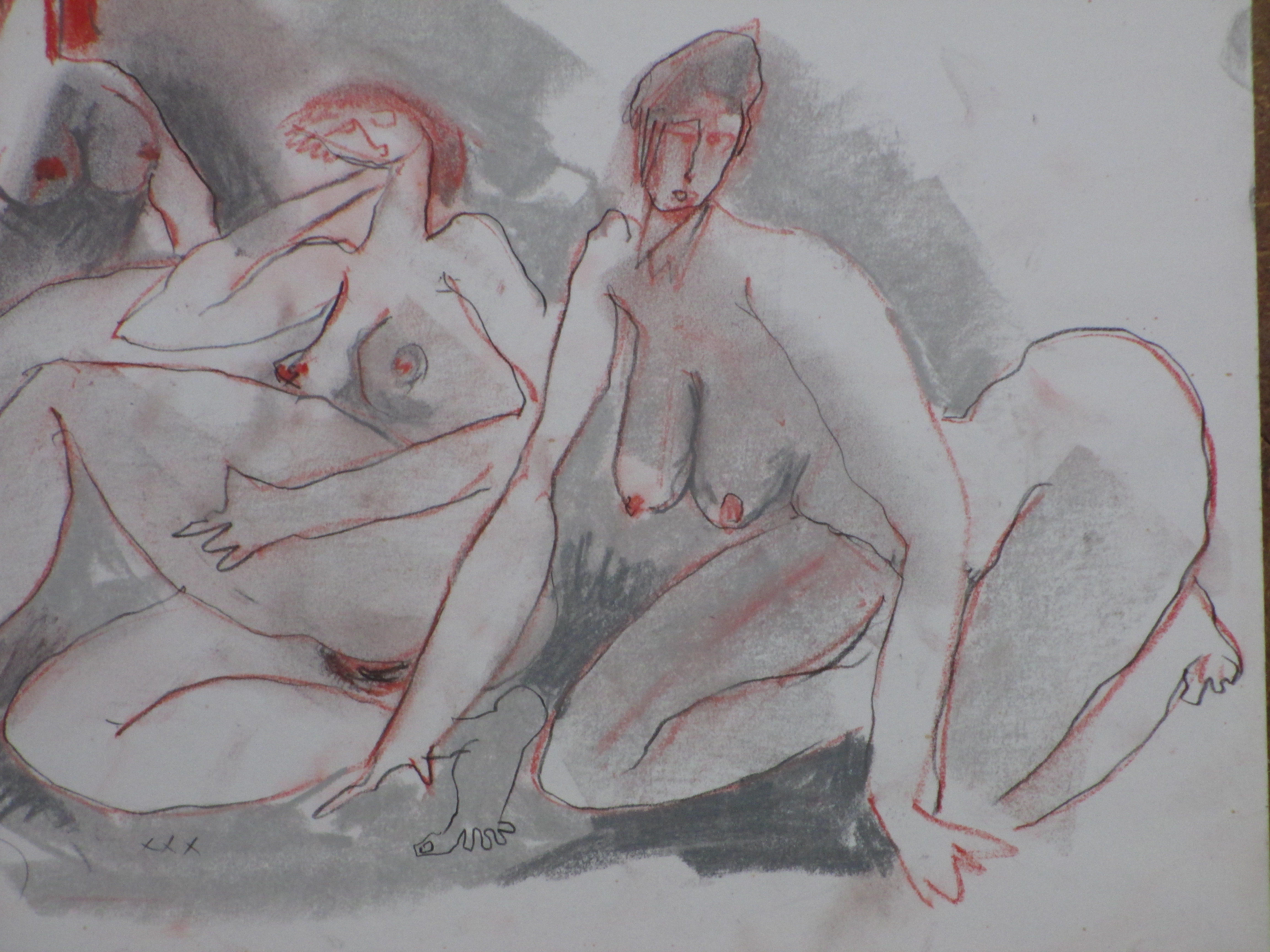 Theo Beerendonk - Drie pronte Naakten - Kleurtekening kopen? Bied vanaf 40!