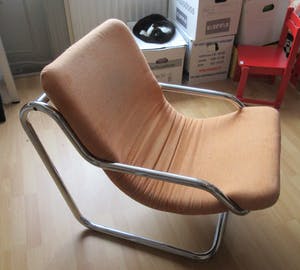 Niet of onleesbaar gesigneerd - Vintage Buisframe fauteuil met stoffen zitting kopen? Bied vanaf 1!