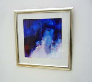 Harry van der Wee - Compositie in Blauw, Techniek:gem techniek/papier, verkocht voor € 200!