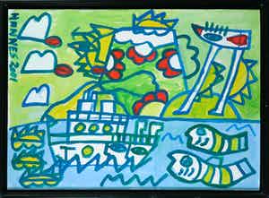 Hannes Kuiper - Olieverf op doek, Zonder titel IV - Ingelijst verkocht voor € 200!