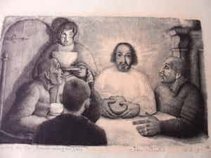 Jan Strube - Litho Titel. Christus en de Emmaüsgangers. verkocht voor € 40!