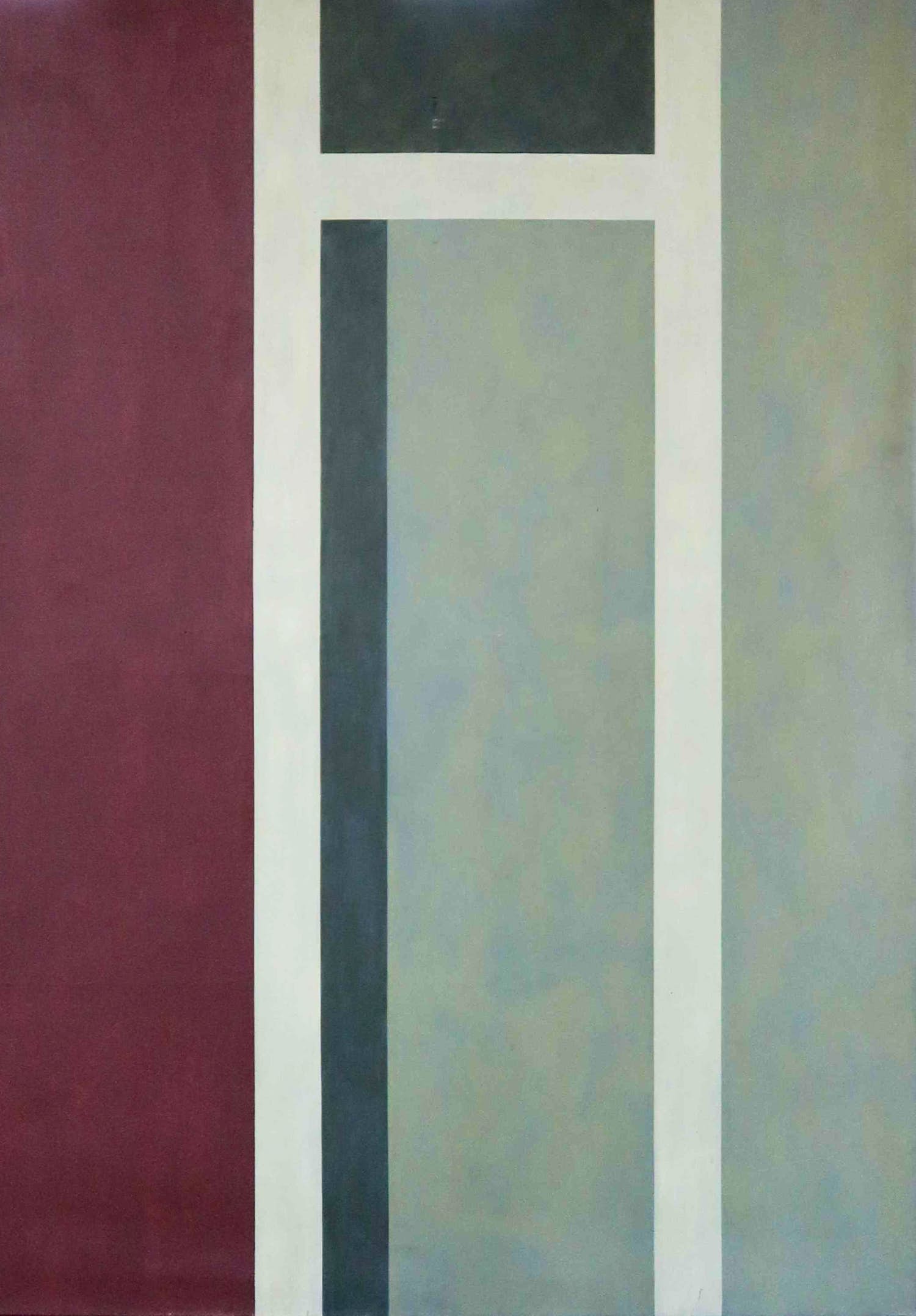 Rien Monshouwer - Olieverf op doek, Abstracte compositie in grijs, paars en groen (Zeer Groot) verkocht voor € 1!